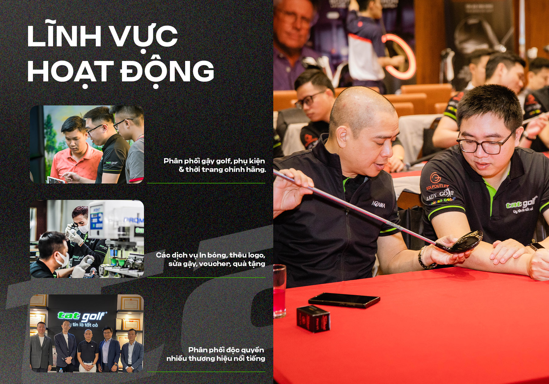 Tìm hiểu về TAT GOLF Vietnam - thương hiệu bán lẻ golf hàng đầu Việt Nam với gần 20 cửa hàng và hệ sinh thái sản phẩm golf chính hãng.