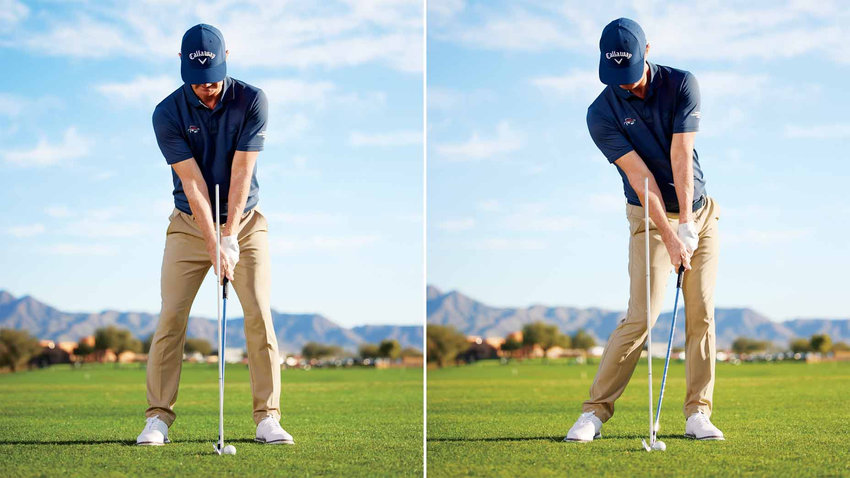 Golfer mất cân bằng khi thực hiện cú swing với gậy gỗ driver