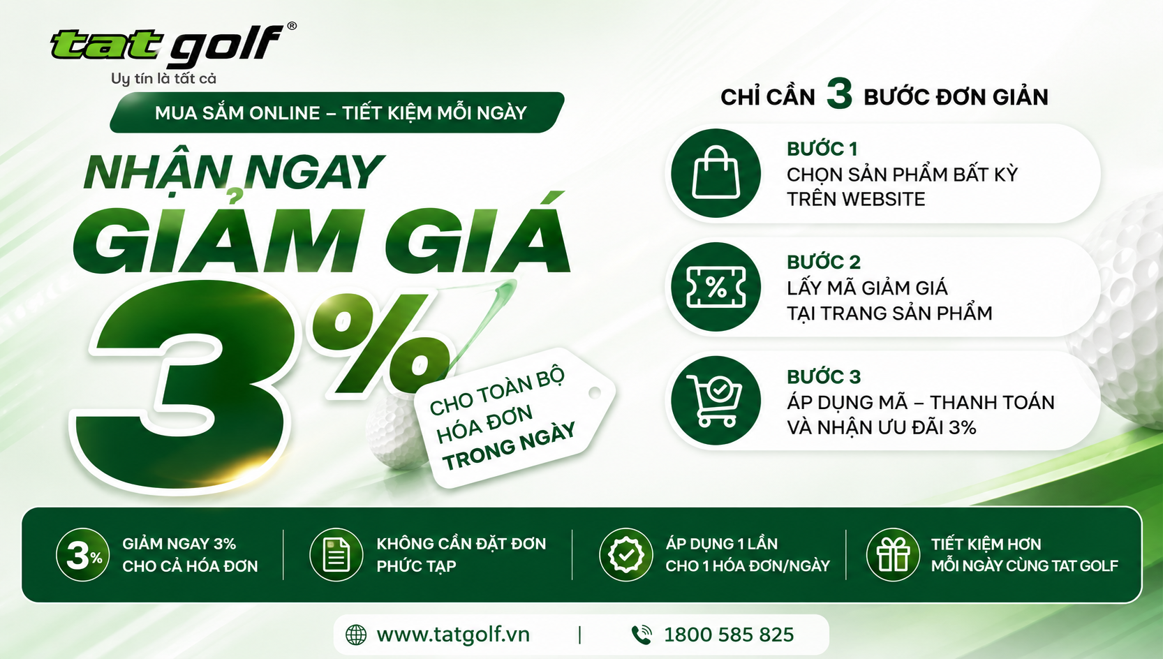 MUA SẮM ONLINE – NHẬN NGAY GIẢM GIÁ 3% TẠI TAT GOLF