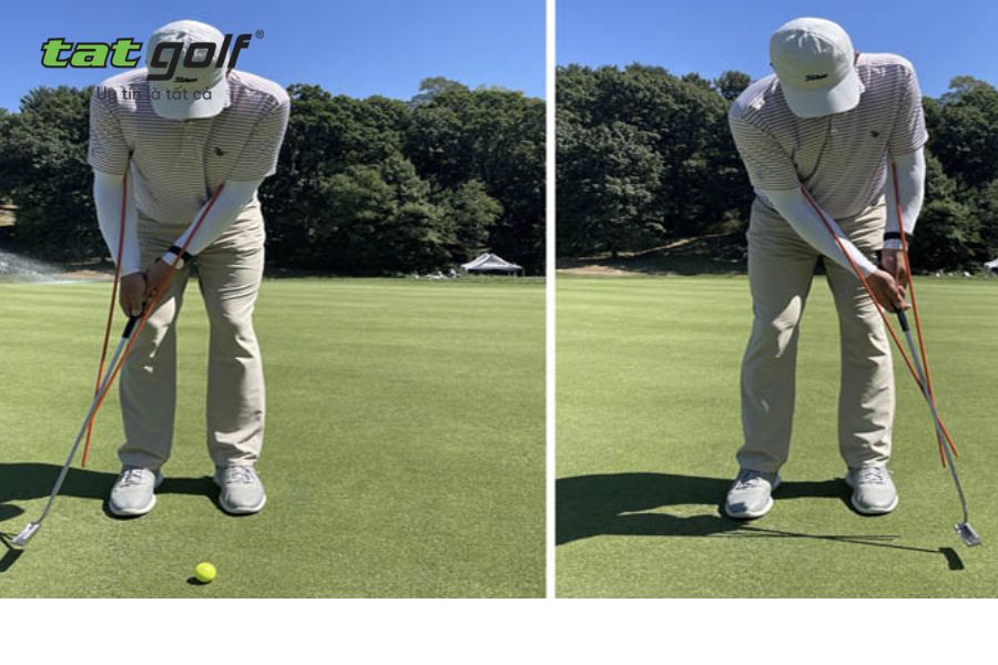 Căn chỉnh mặt gậy putter không vuông góc với mục tiêu khi putting